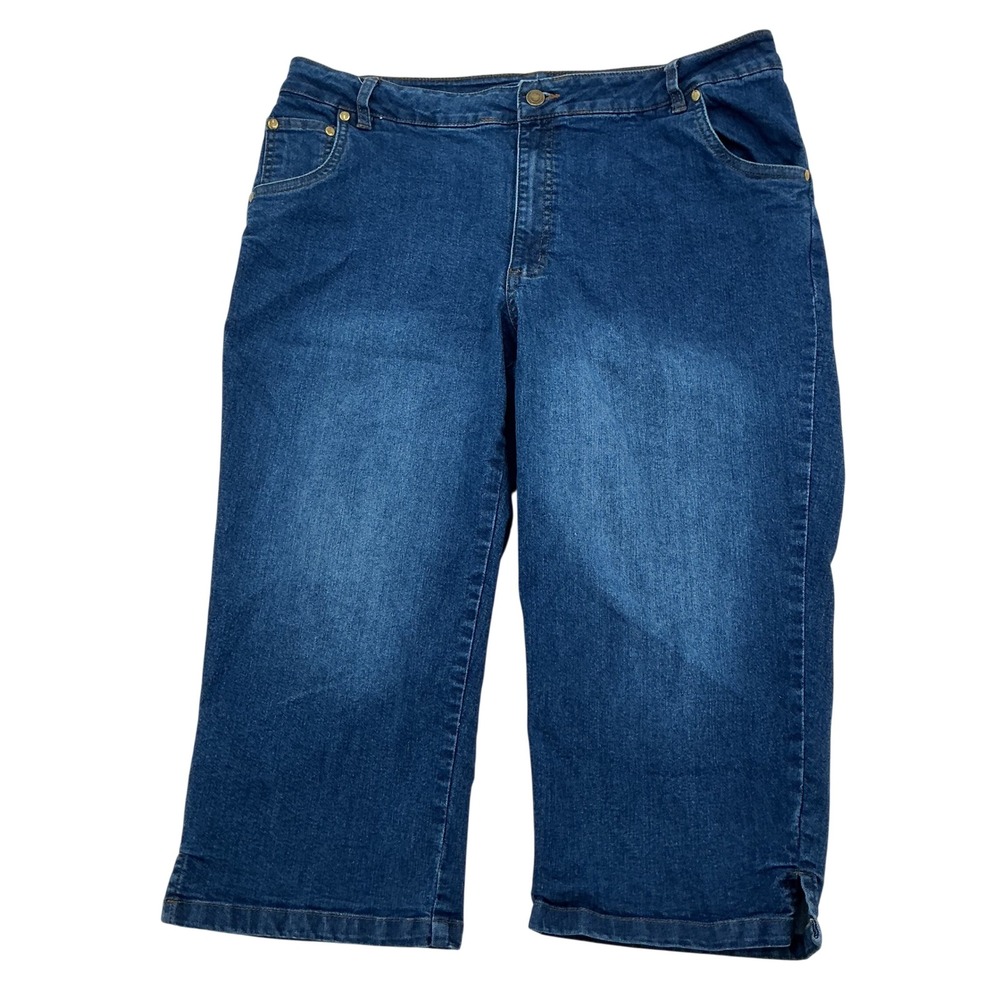 Woman Within Capri Jeans Women 16W Blue Cotton Blend Stretch Cropped Casual